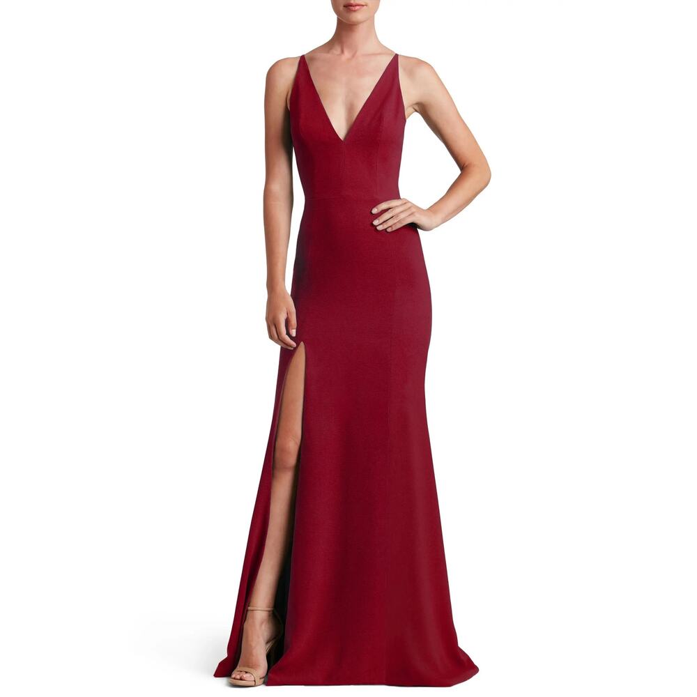 Dress the Population Garnet Red Iris Sleeveless V-Neck Crepe Cocktail Gown Sz M